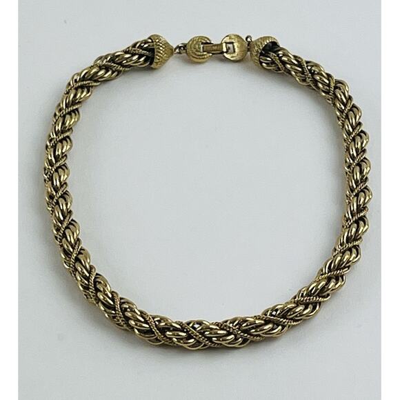 Signed Monet Textured Twisted Gold Tone Choker Collar Necklace Acorn Tops Thick - Picture 1 of 10